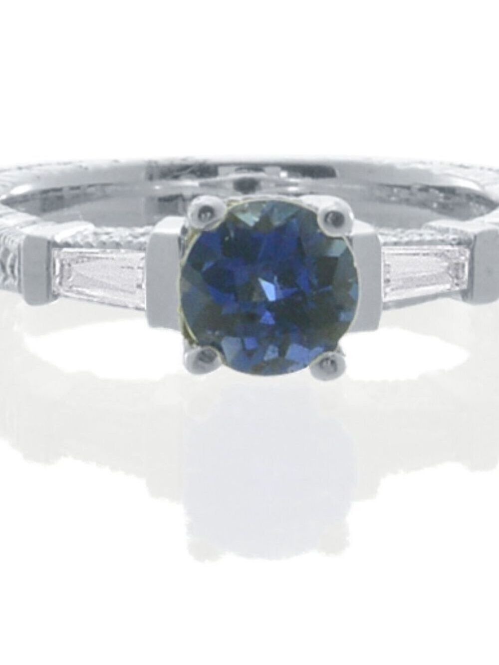 10K White Gold Baguette Diamond and Sapphire Engagement ring - Picture 2 of 5